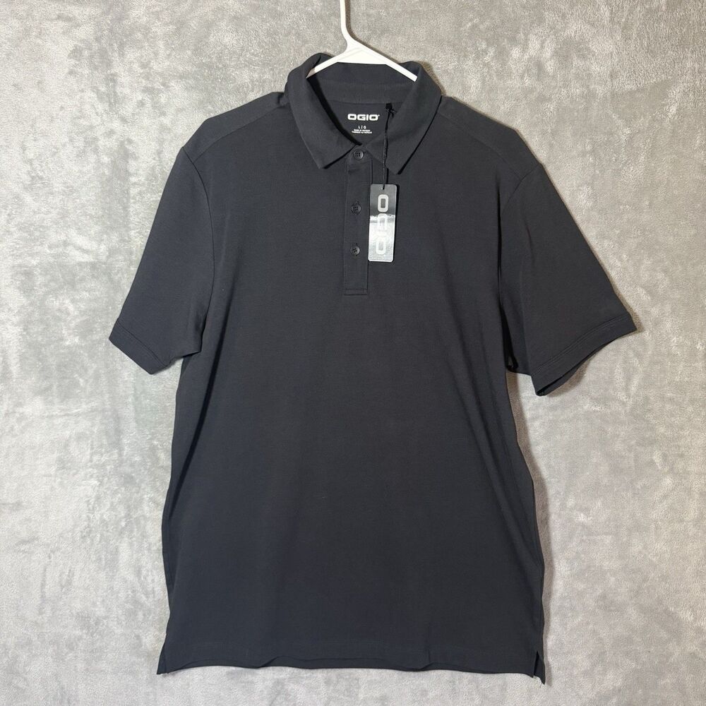 NWT OGIO Golf Polo Shirt Mens Large Black Short Sleeve Solid Casual Work Stretch